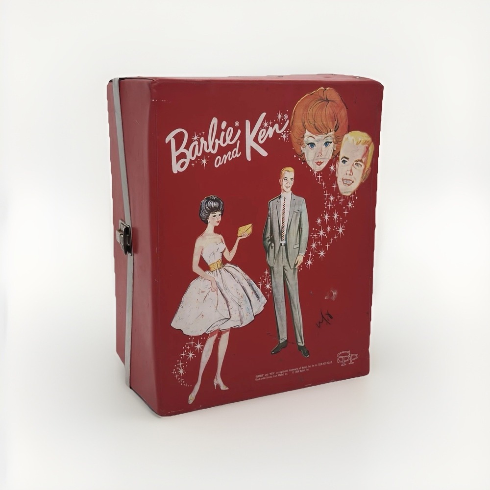 Vintage 1964 Barbie and Ken Red Vinyl Doll Carrying Case Trunk